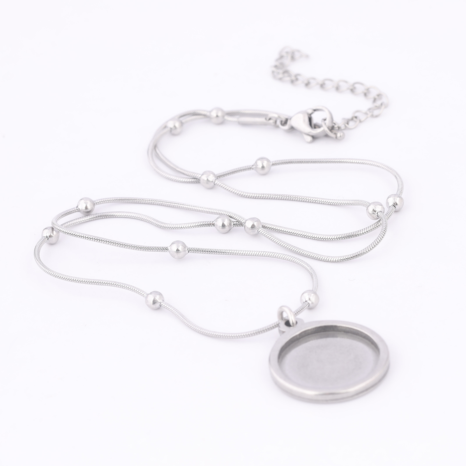 Pendant Blank Bezel - Chaîne à billes en acier inoxydable,